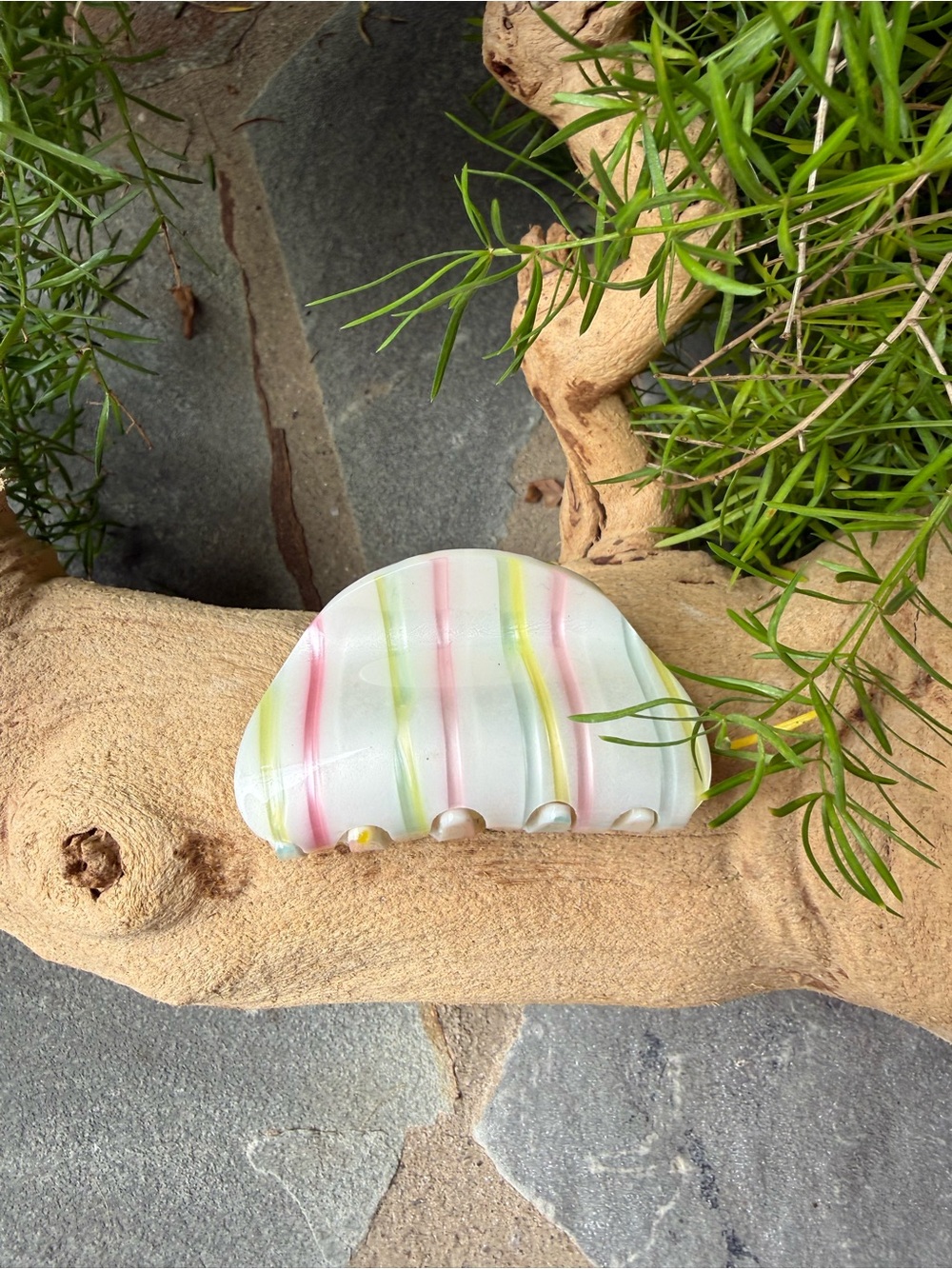 New🌟Anthropologie-Striped Pastel Hair Claw Clip - White, Pink & Green